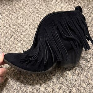 Elegant Black Fringe Ankle Booties